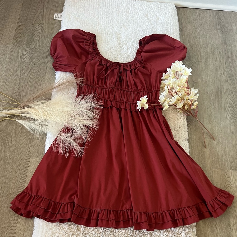 Elegant brown Puff Sleeve Dress